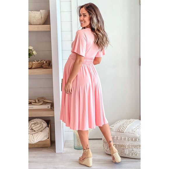 Dress Day Baby Pink Maternity Midi Dress with Short Sleeves Sz L - Picture 6 of 14